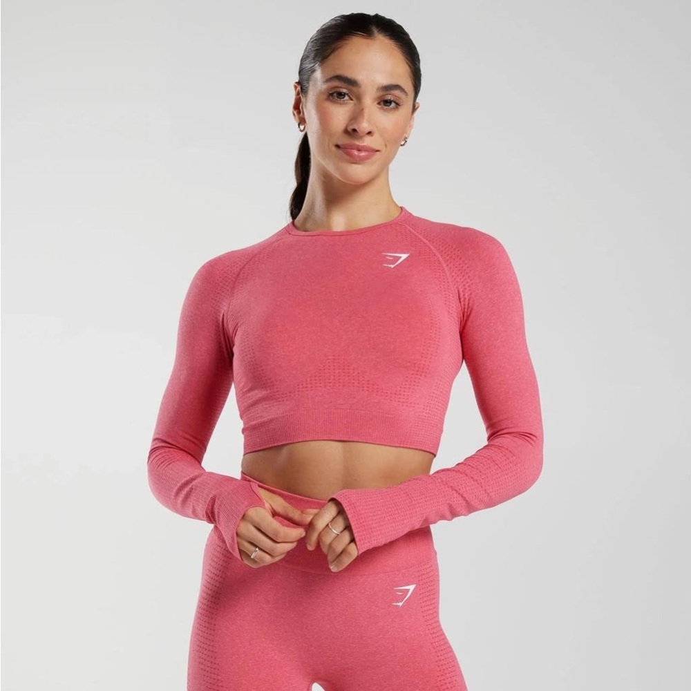 GYMSHARK VITAL SEAMLESS LONG SLEEVE CROP TOP PINK